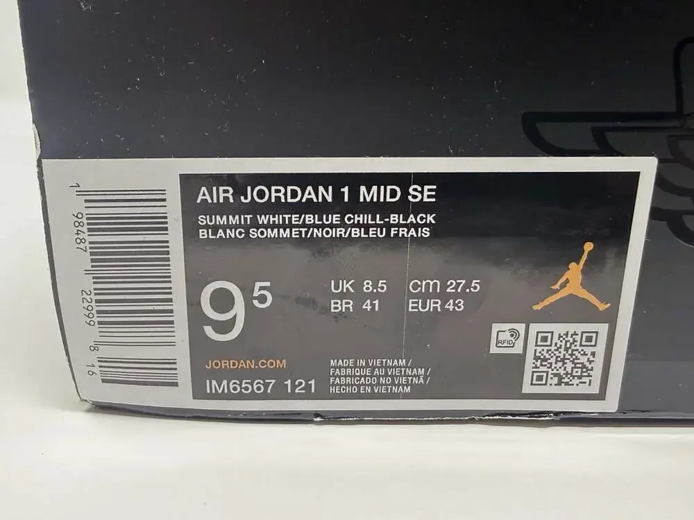 Air Jordan 1 Mid SE 'Summit White Blue Chill' Athletic Basketball Shoe Nike 9.5M